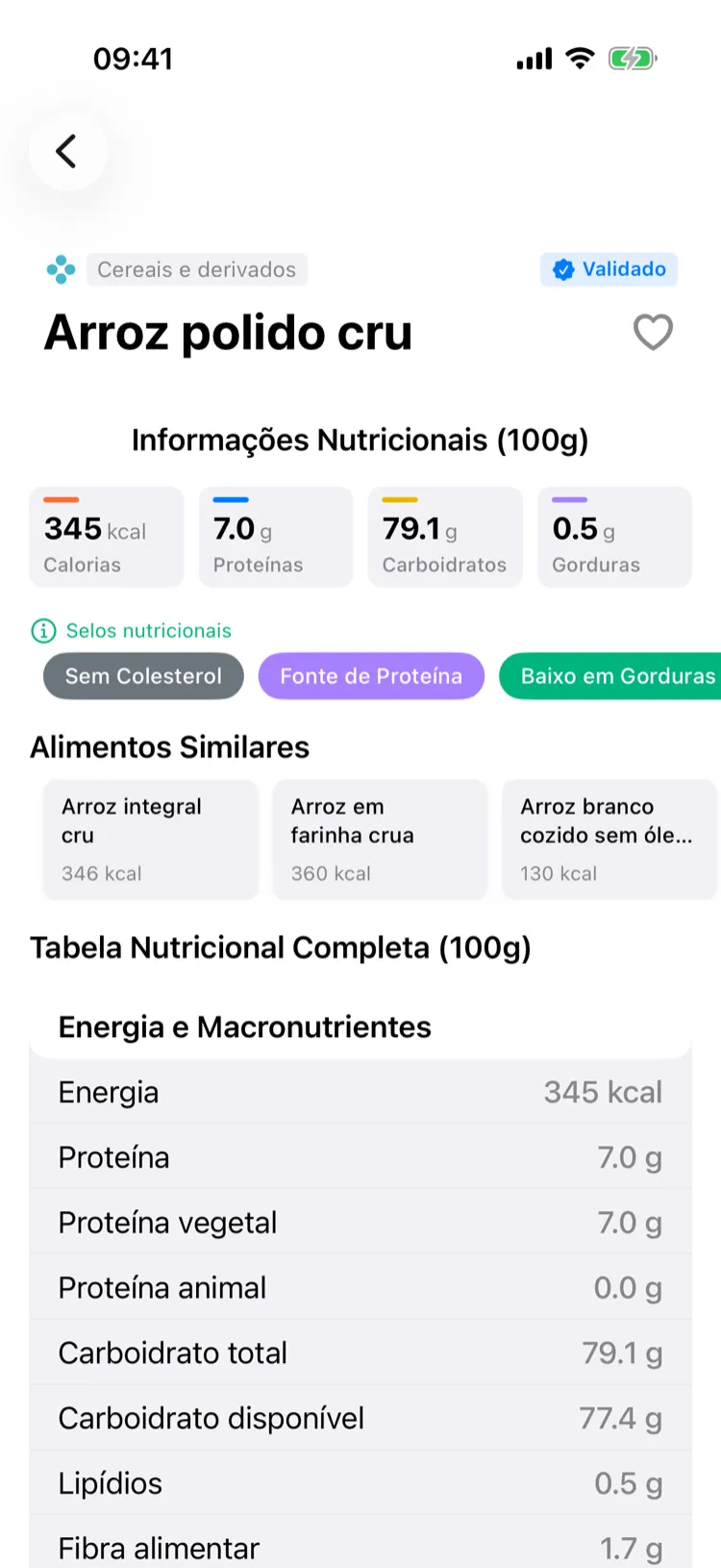 Informações nutricionais de um alimento